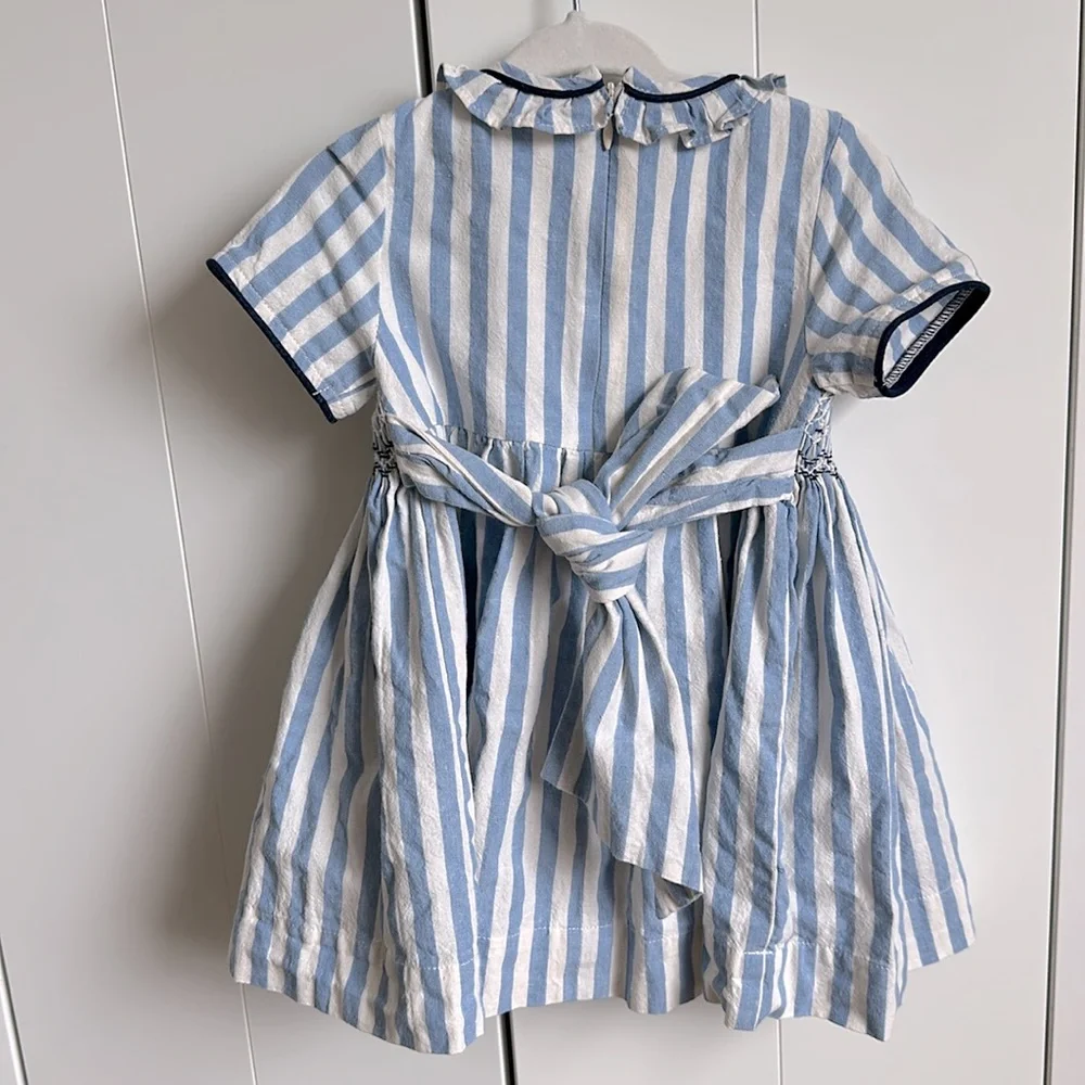 Blue and White Smocked and Striped Kids Dress 18M - Picture 4 of 4